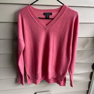 Tahari‎ Womens Old Money 100% Cashmere Sweater Pink V Neck Quiet Luxury Small